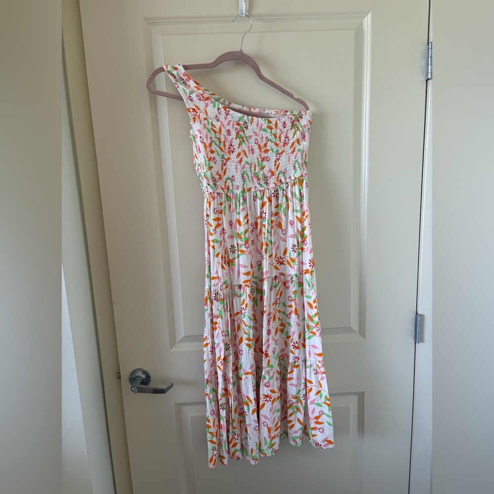 Floral One-Shoulder Smocked Top Maxi Dress